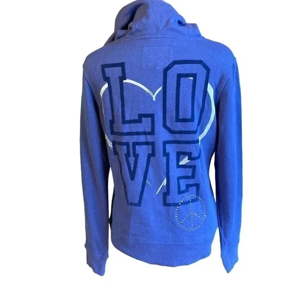 SEVEN7 Love‎ And Peace Periwinkle Blue Zip-up Hoodie, Size Large - Picture 2 of 10